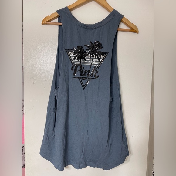 PINK Victoria's Secret Sequined Blue Top with Logo - Picture 7 of 7